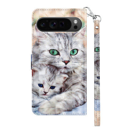 For Google Pixel 9 Pro XL 3D Painted Pattern Leather Phone Case(Two Loving Cats) by buy2fix