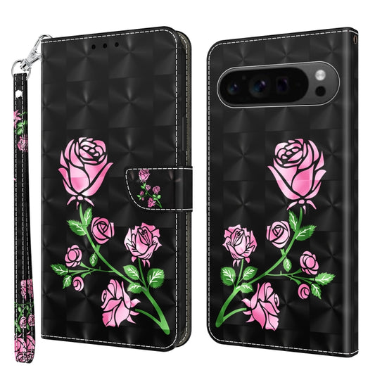 For Google Pixel 9 Pro XL 3D Painted Pattern Leather Phone Case(Rose) by buy2fix