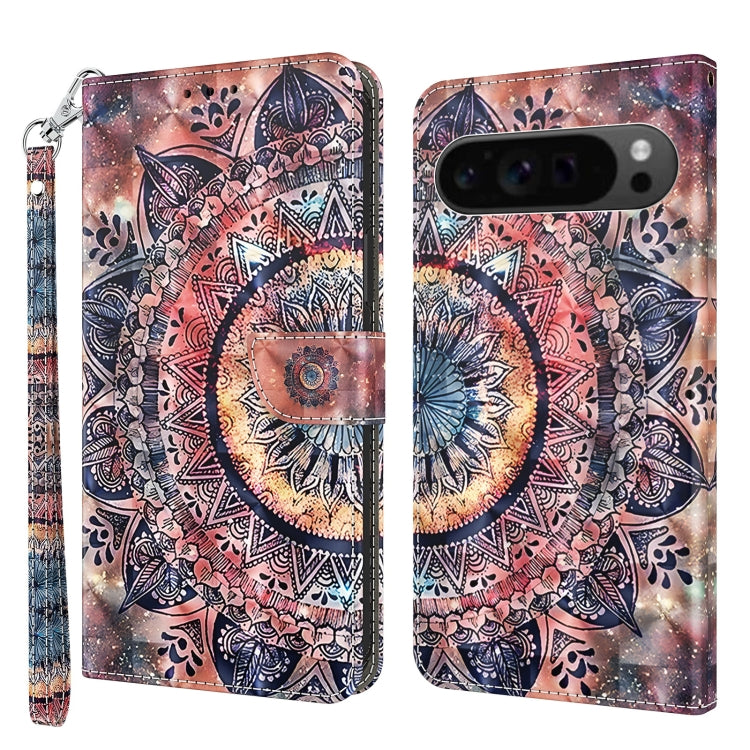 For Google Pixel 9 Pro XL 3D Painted Pattern Leather Phone Case(Colorful Mandala) by buy2fix
