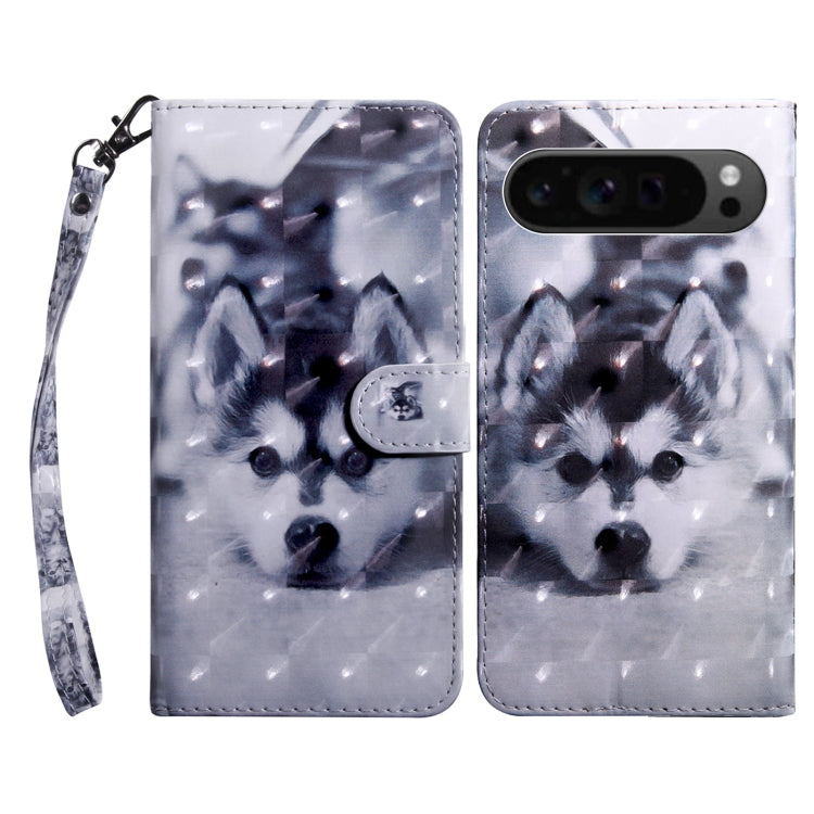 For Google Pixel 9 Pro XL 3D Painted Pattern Leather Phone Case(Husky) by buy2fix