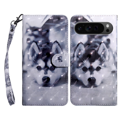 For Google Pixel 9 Pro XL 3D Painted Pattern Leather Phone Case(Husky) by buy2fix