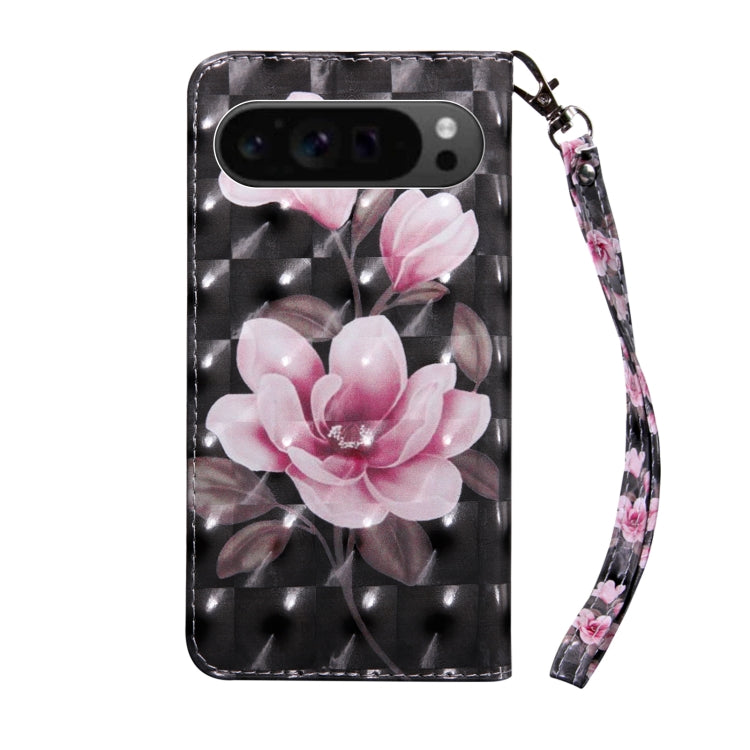 For Google Pixel 9 Pro XL 3D Painted Pattern Leather Phone Case(Pink Flower) by buy2fix