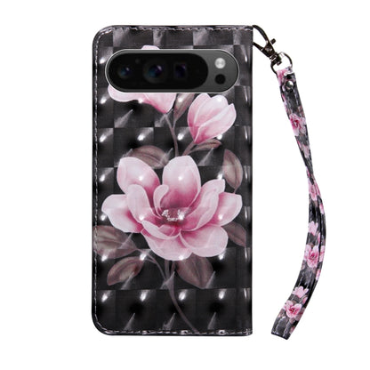 For Google Pixel 9 Pro XL 3D Painted Pattern Leather Phone Case(Pink Flower) by buy2fix