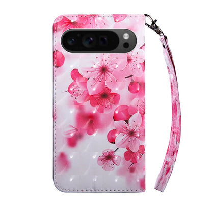 For Google Pixel 9 Pro XL 3D Painted Pattern Leather Phone Case(Red Flower) by buy2fix