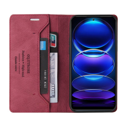 For Xiaomi Redmi Note 12 Pro+ India Skin Feel Anti-theft Brush Horizontal Flip Leather Case with Holder(Wine Red) - Xiaomi Cases by buy2fix | Online Shopping UK | buy2fix