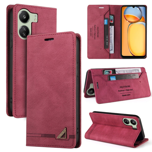 For Xiaomi Redmi 13C Skin Feel Anti-theft Brush Horizontal Flip Leather Case with Holder(Wine Red) by buy2fix