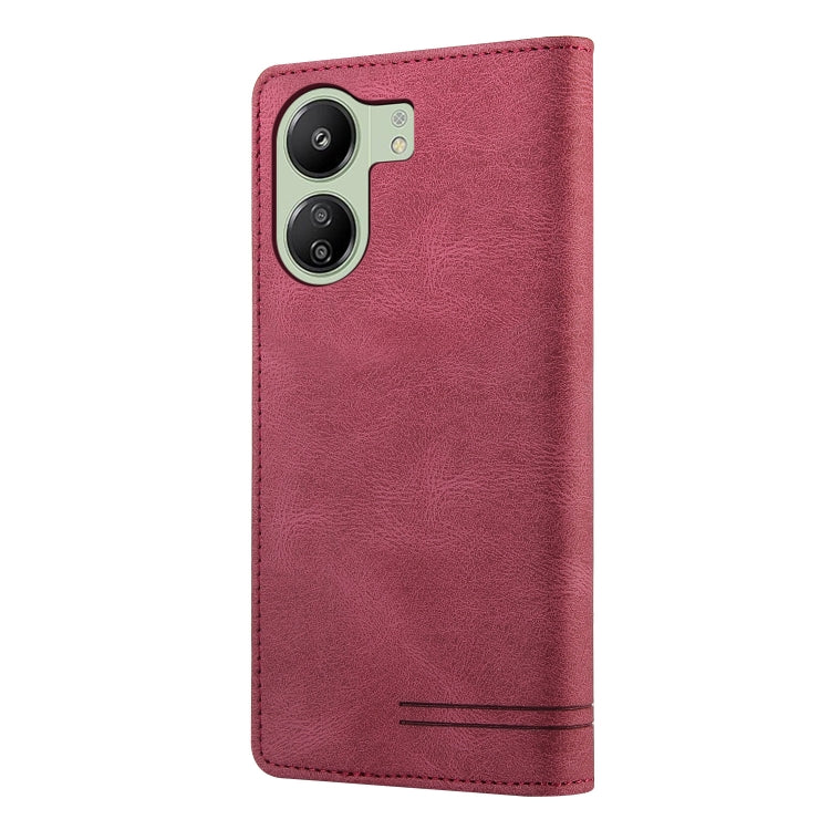 For Xiaomi Redmi 13C Skin Feel Anti-theft Brush Horizontal Flip Leather Case with Holder(Wine Red) by buy2fix