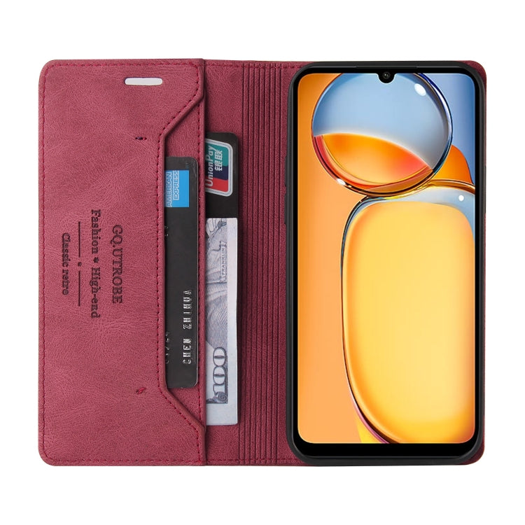 For Xiaomi Redmi 13C Skin Feel Anti-theft Brush Horizontal Flip Leather Case with Holder(Wine Red) by buy2fix