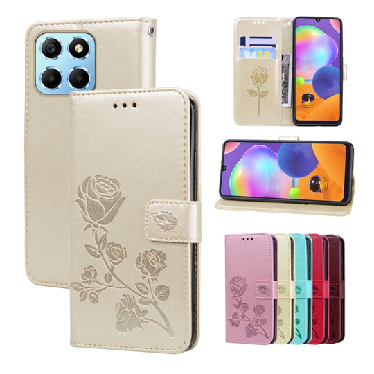 For Honor X8 5G/Play6C 5G/X6 4G/X6S/70 Lite Rose Embossed Flip PU Leather Phone Case(Gold)