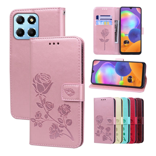 For Honor X8 5G/Play6C 5G/X6 4G/X6S/70 Lite Rose Embossed Flip PU Leather Phone Case(Rose Gold)