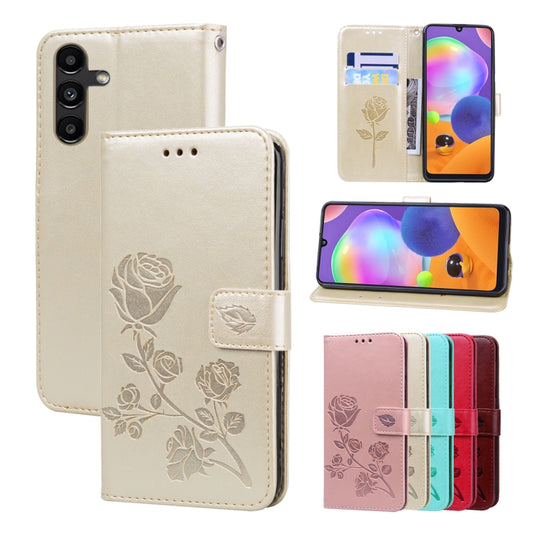 For Samsung Galaxy A55 5G Rose Embossed Flip PU Leather Phone Case(Gold)