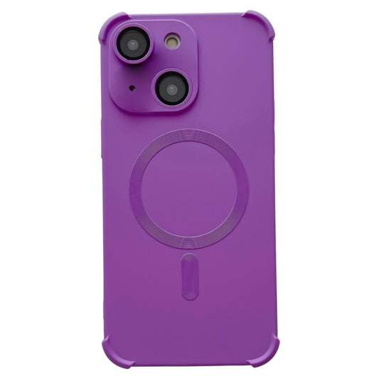 For iPhone 14 Four Corner Shockproof Skin Feel MagSafe Magnetic Phone Case(Purple) by buy2fix