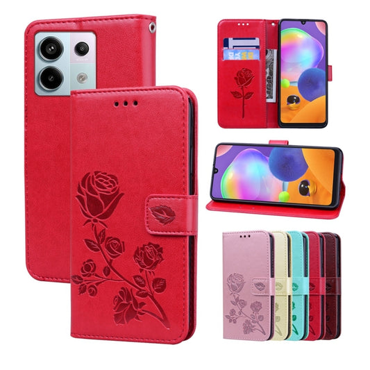 For Xiaomi Redmi Note 13 4G Rose Embossed Flip PU Leather Phone Case(Red) - Xiaomi Cases by buy2fix | Online Shopping UK | buy2fix