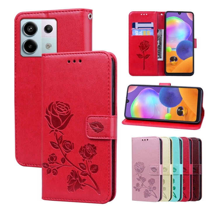 For Xiaomi Redmi Note 13 Pro 5G / Poco X6 Rose Embossed Flip PU Leather Phone Case(Red) - Xiaomi Cases by buy2fix | Online Shopping UK | buy2fix