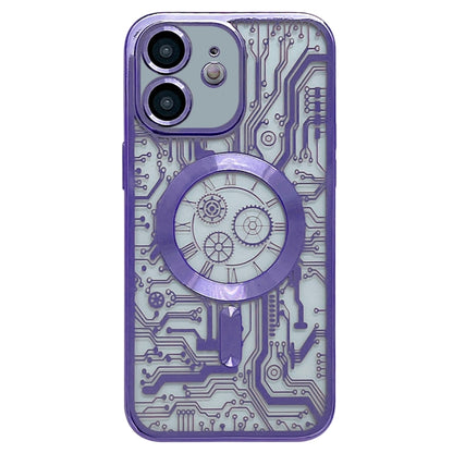 For iPhone 11 Electroplated Circuit Board Pattern MagSafe Phone Case(Purple) by buy2fix