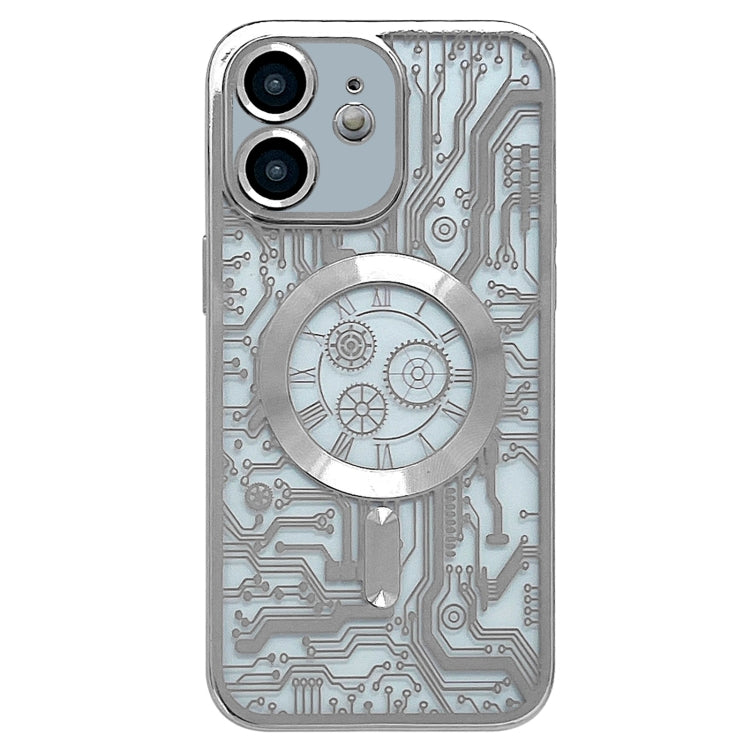 For iPhone 11 Electroplated Circuit Board Pattern MagSafe Phone Case(Silver) by buy2fix