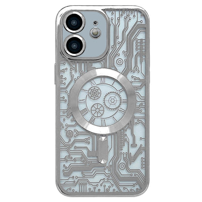 For iPhone 11 Electroplated Circuit Board Pattern MagSafe Phone Case(Silver) by buy2fix