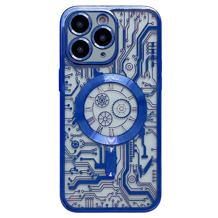 For iPhone 11 Pro Electroplated Circuit Board Pattern MagSafe Phone Case(Dark Blue) by buy2fix