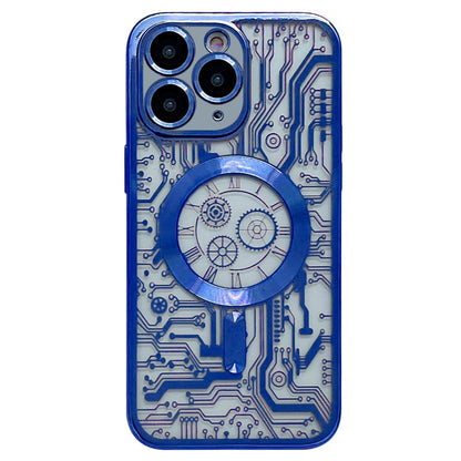 For iPhone 11 Pro Electroplated Circuit Board Pattern MagSafe Phone Case(Dark Blue) by buy2fix