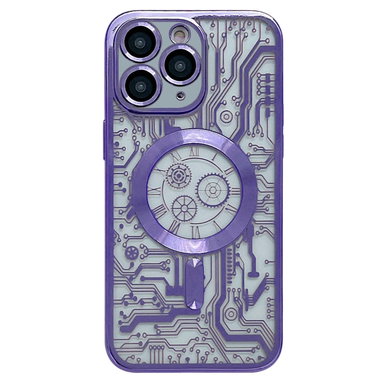 For iPhone 11 Pro Electroplated Circuit Board Pattern MagSafe Phone Case(Purple) by buy2fix