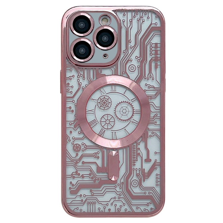 For iPhone 11 Pro Max Electroplated Circuit Board Pattern MagSafe Phone Case(Pink) by buy2fix