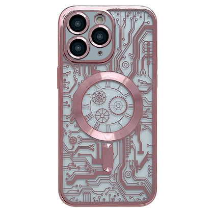 For iPhone 11 Pro Max Electroplated Circuit Board Pattern MagSafe Phone Case(Pink) by buy2fix