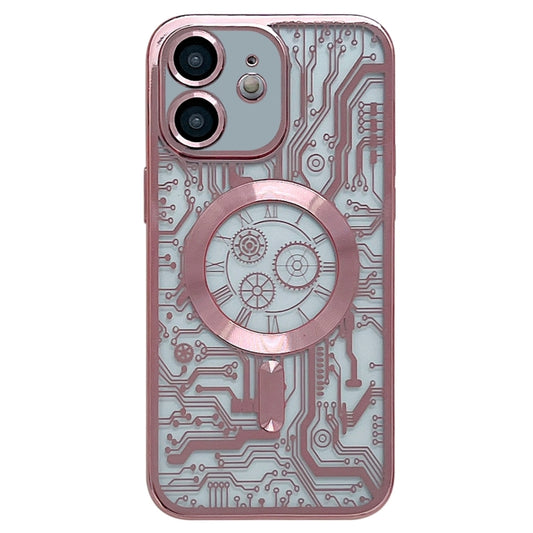 For iPhone 12 Electroplated Circuit Board Pattern MagSafe Phone Case(Pink) by buy2fix