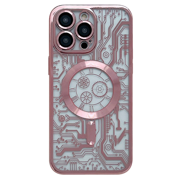 For iPhone 12 Pro Max Electroplated Circuit Board Pattern MagSafe Phone Case(Pink) by buy2fix