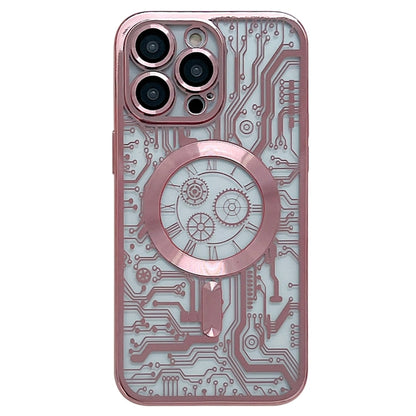 For iPhone 12 Pro Max Electroplated Circuit Board Pattern MagSafe Phone Case(Pink) by buy2fix