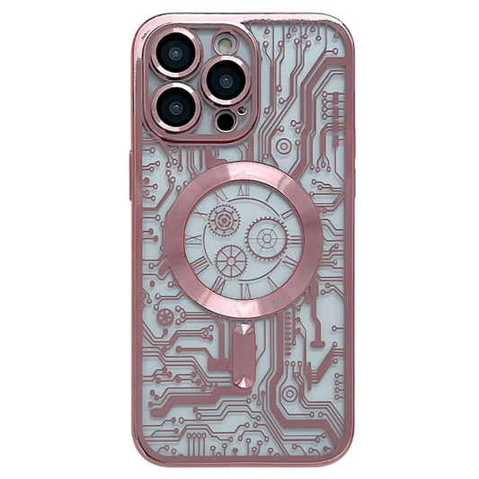 For iPhone 12 Pro Max Electroplated Circuit Board Pattern MagSafe Phone Case(Pink) by buy2fix