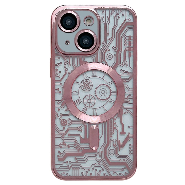 For iPhone 14 Electroplated Circuit Board Pattern MagSafe Phone Case(Pink) by buy2fix