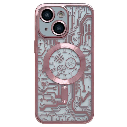 For iPhone 14 Electroplated Circuit Board Pattern MagSafe Phone Case(Pink) by buy2fix