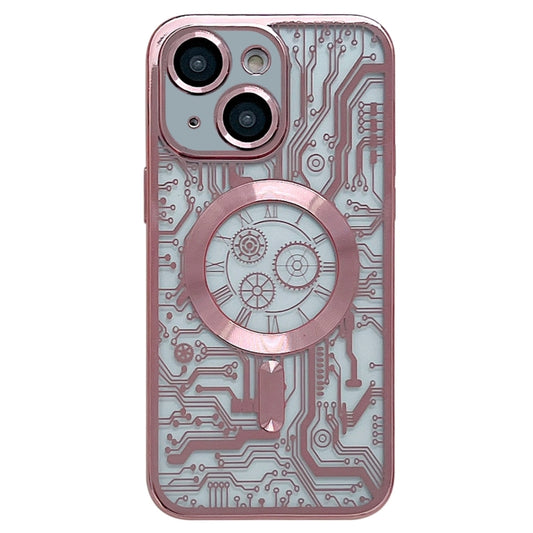 For iPhone 14 Electroplated Circuit Board Pattern MagSafe Phone Case(Pink) by buy2fix