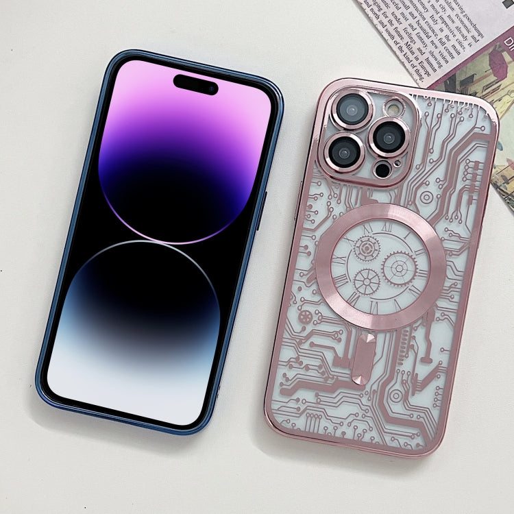 For iPhone 12 Electroplated Circuit Board Pattern MagSafe Phone Case(Pink) by buy2fix