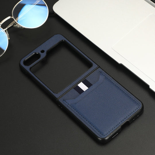 For Samsung Galaxy Z Flip5 Litchi Texture Card Slots Back Cover Phone Case(Blue)