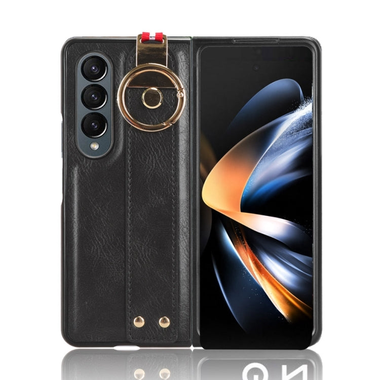 For Samsung Galaxy Z Fold4 Wristband Leather Back Phone Case(Black) by buy2fix