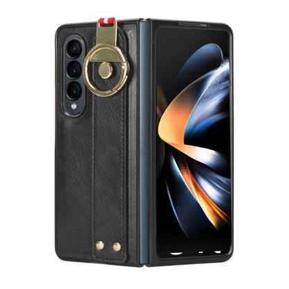 For Samsung Galaxy Z Fold4 Wristband Leather Back Phone Case(Black) by buy2fix