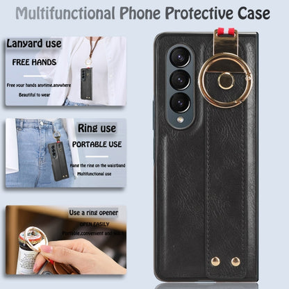 For Samsung Galaxy Z Fold4 Wristband Leather Back Phone Case(Black) by buy2fix