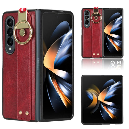 For Samsung Galaxy Z Fold4 Wristband Leather Back Phone Case(Red)