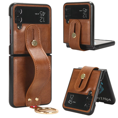 For Samsung Galaxy Z Flip4 Wristband Leather Back Phone Case(Brown) by buy2fix