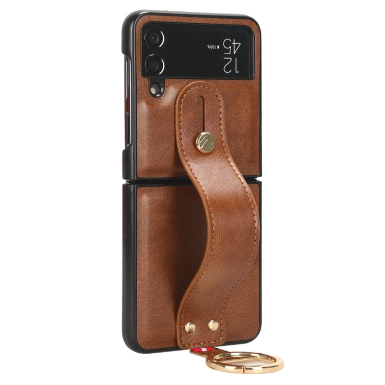 For Samsung Galaxy Z Flip4 Wristband Leather Back Phone Case(Brown) by buy2fix