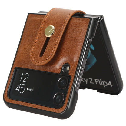 For Samsung Galaxy Z Flip4 Wristband Leather Back Phone Case(Brown) by buy2fix