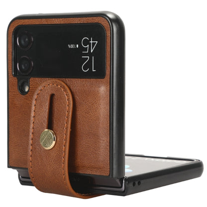 For Samsung Galaxy Z Flip4 Wristband Leather Back Phone Case(Brown) by buy2fix