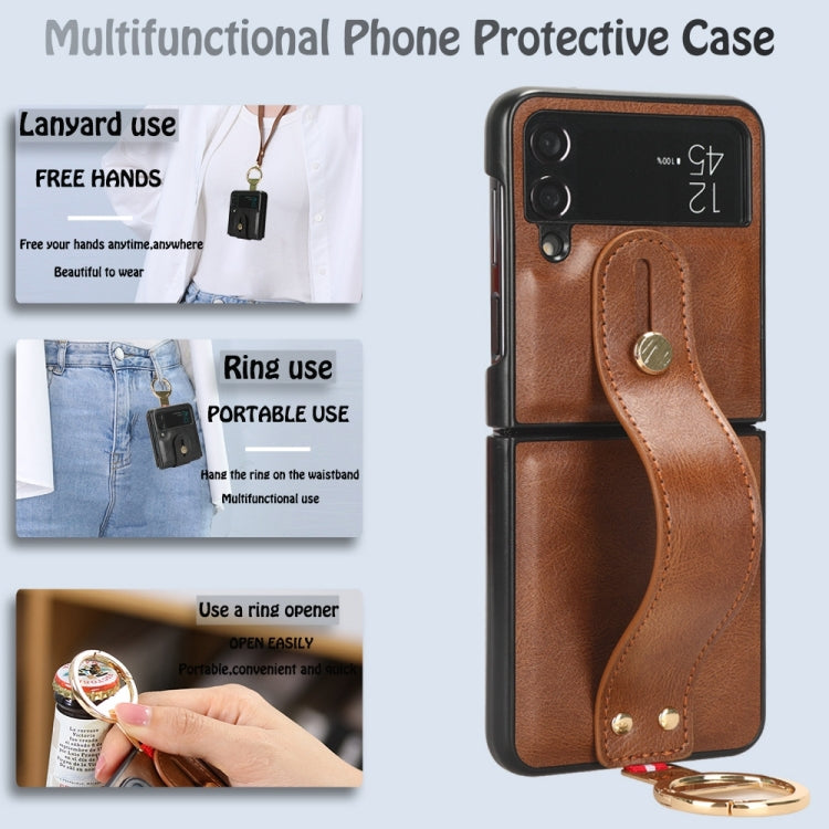For Samsung Galaxy Z Flip4 Wristband Leather Back Phone Case(Brown) by buy2fix