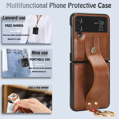 For Samsung Galaxy Z Flip4 Wristband Leather Back Phone Case(Brown) by buy2fix