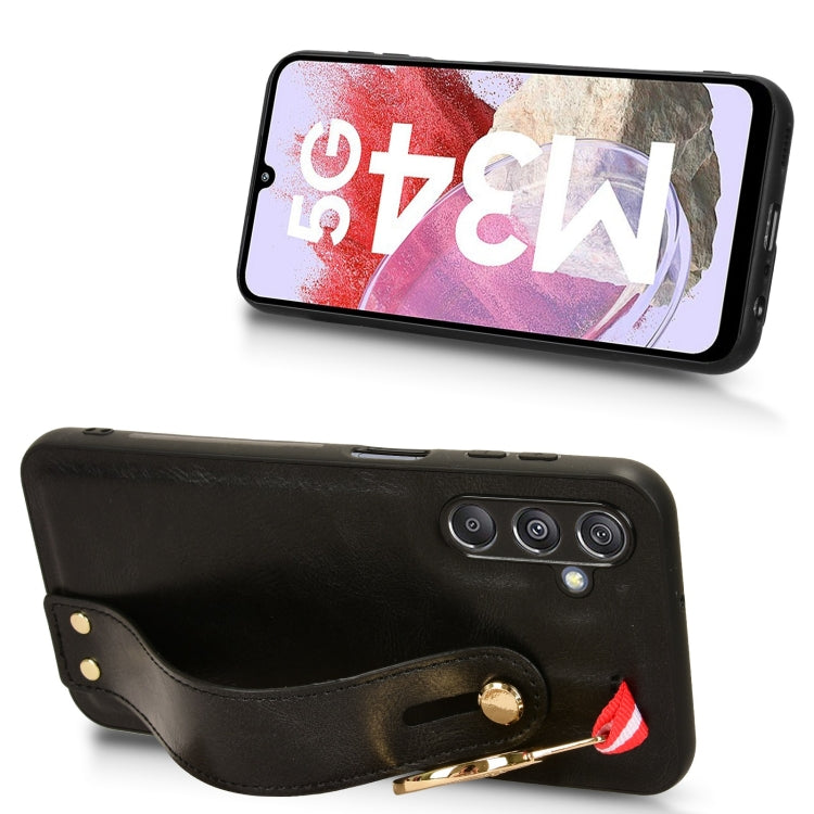 For Samsung Galaxy M34 5G Wristband Leather Back Phone Case(Black) by buy2fix