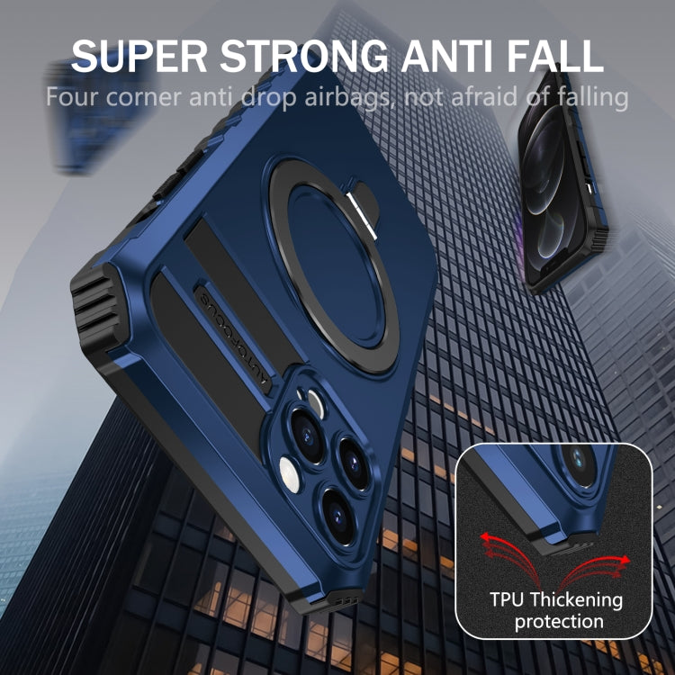 For iPhone 12 Pro Max MagSafe Magnetic Holder Phone Case(Blue) by buy2fix