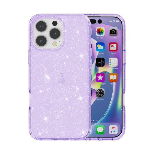 For iPhone 16 Pro Shockproof Terminator Glitter Powder Phone Case(Purple) by buy2fix