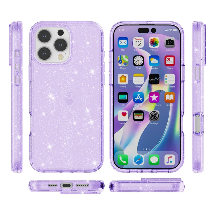 For iPhone 16 Pro Shockproof Terminator Glitter Powder Phone Case(Purple) by buy2fix