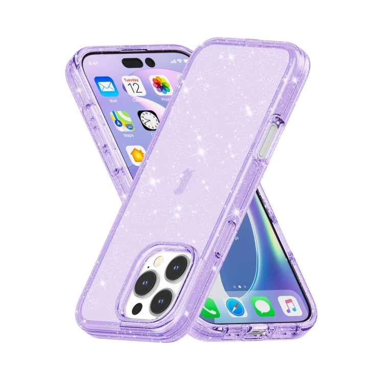 For iPhone 16 Pro Shockproof Terminator Glitter Powder Phone Case(Purple) by buy2fix